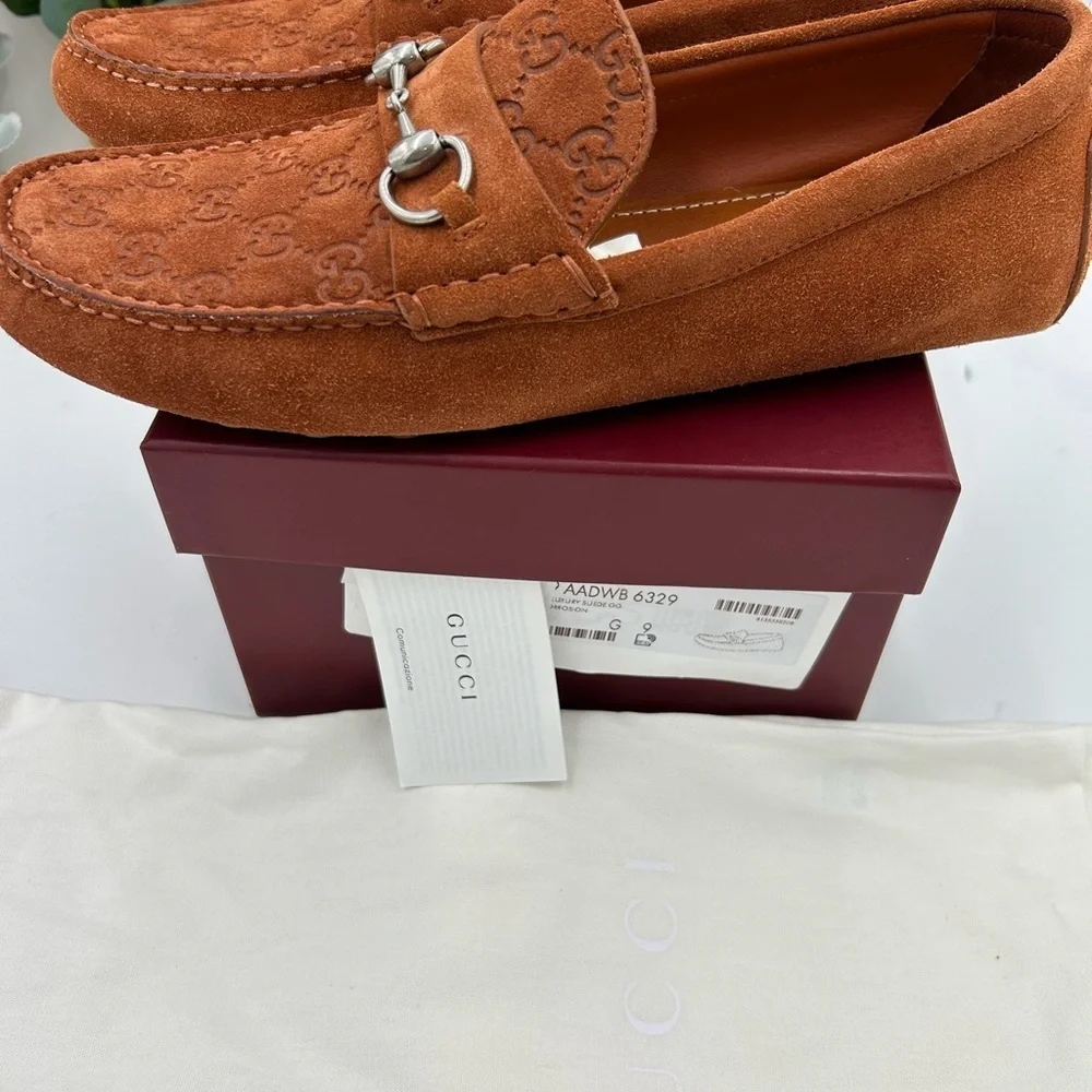 Men's Gucci horse bit suede GG loafers size 9 fits 10 US made in Italy